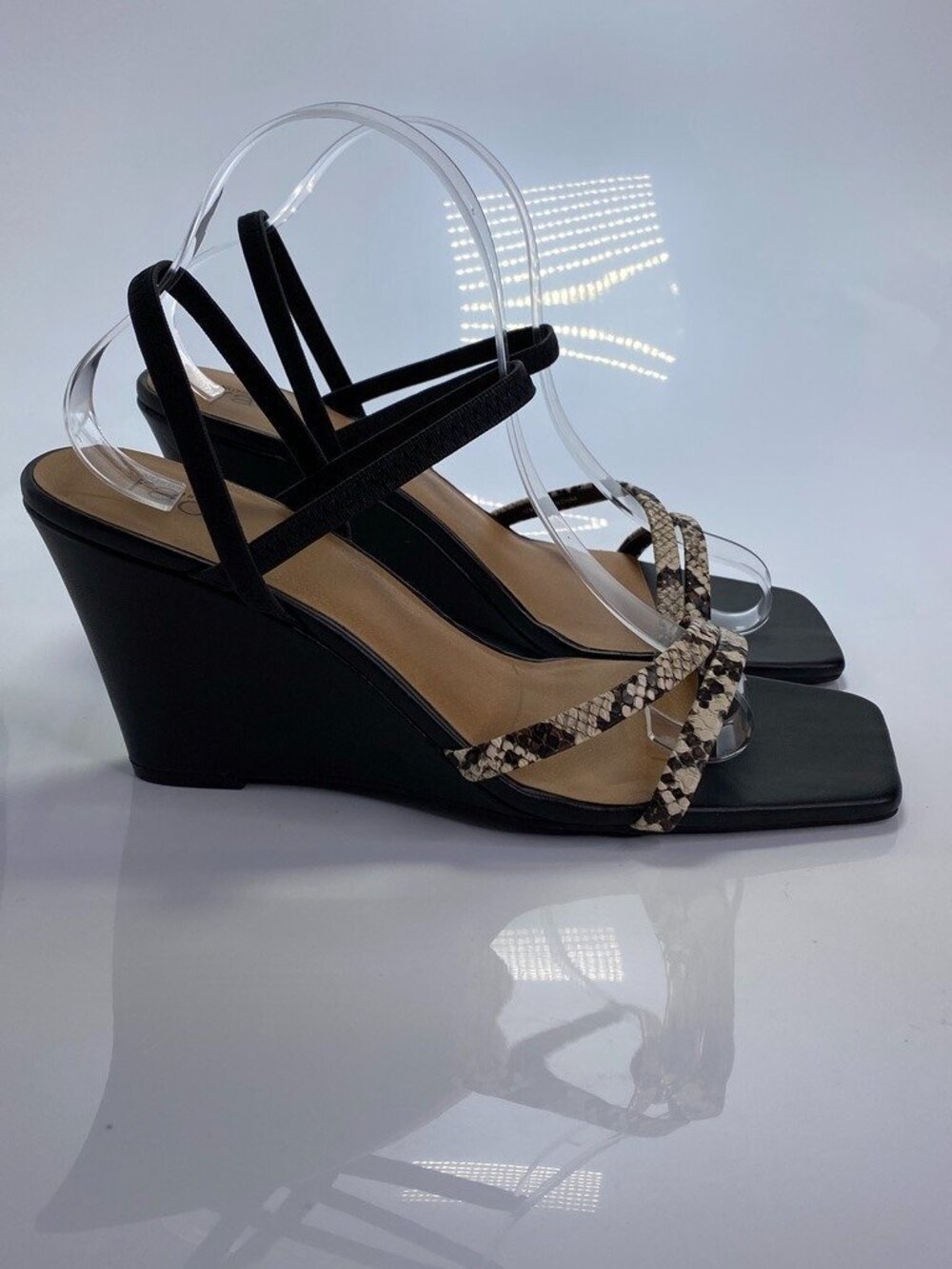 NORDSTROM RACK Women's Reena Wedge Sandal In Black- Beige Snake Sz 11
